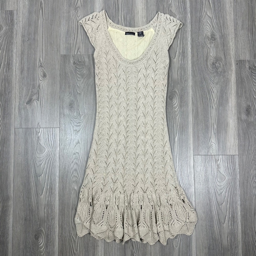 Moda International Light Brown Knit Midi Dress - SIZE M Chic Neutral
